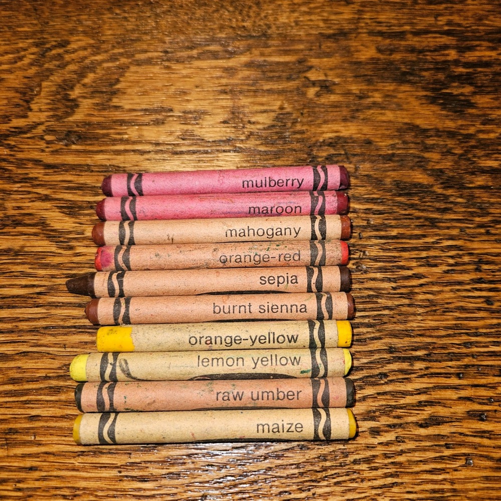 Vintage Crayola Crayon Lot 10pc Mulberry Maize Raw Umber Binney Smith Retired‎